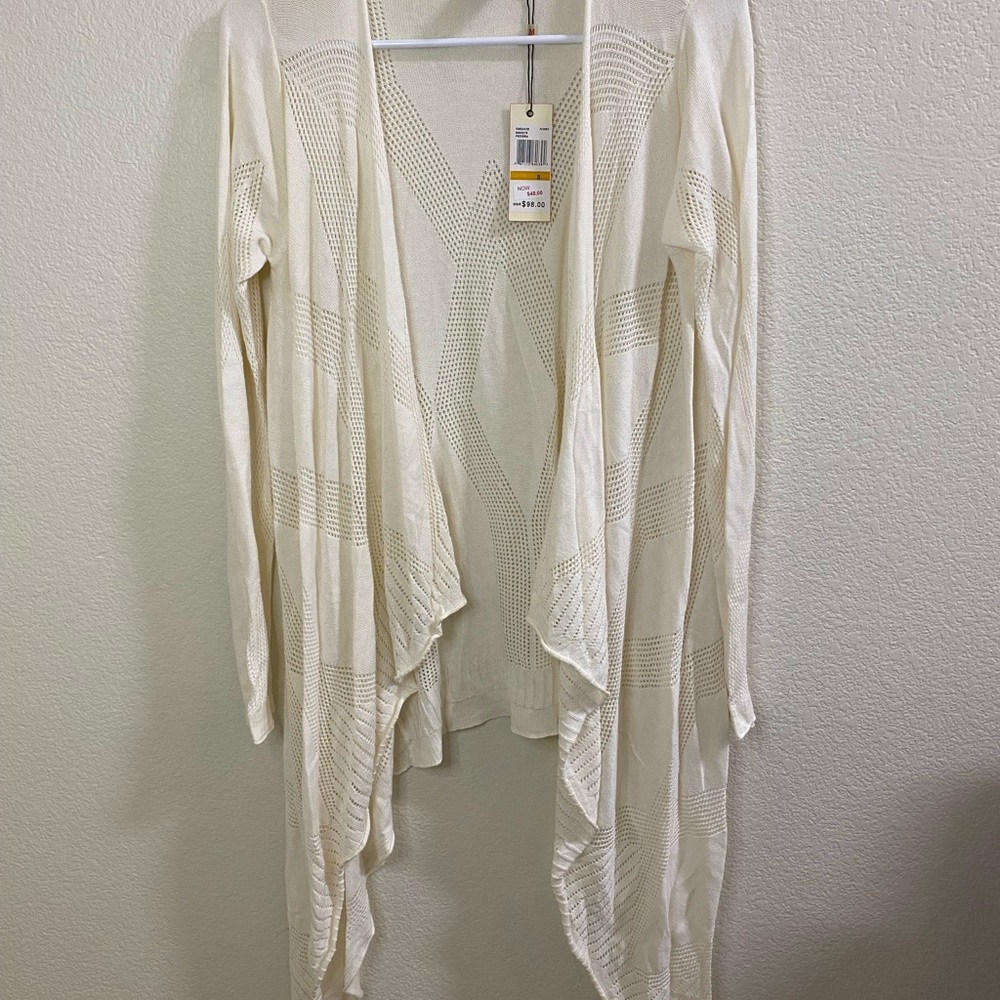NWT Studio M Ivory Open-Front High-Low Lightweight Cardigan‎ Size Small